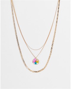 Золотистое ожерелье из цепочек с разными звеньями и подвеской с цветами Pieces