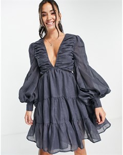 Платье мини цвета индиго с плиссированным лифом ярусной юбкой и шнуровкой сзади Asos design