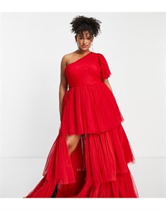Эксклюзивное красное платье макси на одно плечо Lace & beads plus