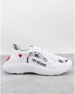 Белые кроссовки на толстой подошве с серебристой отделкой Love moschino