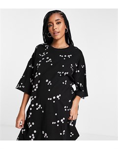 Черное платье футболка в стиле oversized со сплошной цветочной вышивкой сиреневого цвета ASOS DESIGN Asos maternity