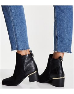 Черные ботинки для широкой стопы на блочном каблуке с металлической отделкой New Look New look wide fit