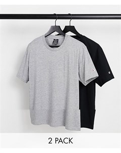 Комплект из 2 футболок черного и серого цвета с небольшим логотипом Champion