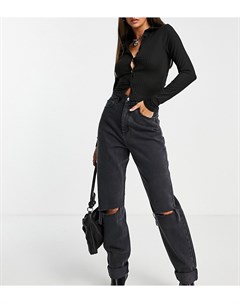 Свободные джинсы с завышенной талией в винтажном стиле выбеленного черного цвета со рваными разрезам Asos tall