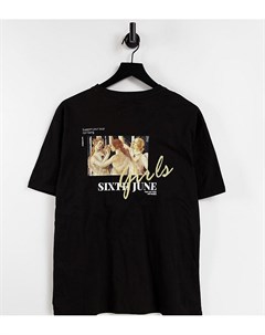 Черная oversized футболка с принтом Girls Gang на спине Sixth june