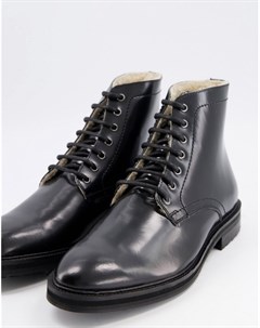 Черные ботинки из лакированной кожи на шнуровке с подкладкой из искусственного меха Asos design