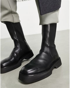 Черные кожаные ботинки челси до середины икры на толстой подошве Asos design
