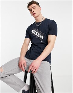 Темно синяя футболка с крупным диагональным логотипом Tee 3 Boss athleisure