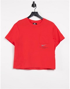 Красная oversized футболка с логотипом галочкой Nike