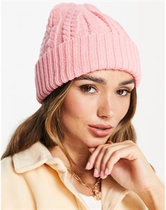 Розовая вязаная косами шапка бини Urbancode