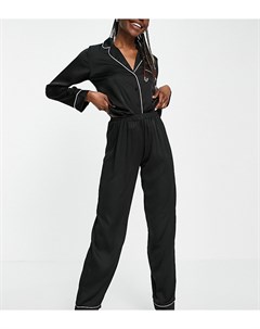 Черная атласная пижама с рубашкой с длинными рукавами и штанами ASOS DESIGN Tall Asos tall