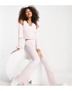 Розовые пушистые расклешенные брюки в рубчик от комплекта Inspired Reclaimed vintage