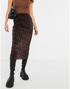 Плиссированная юбка миди с коричневым принтом зебра Asos design