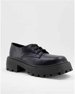 Черные ботинки из искусственной кожи на шнуровке с массивной подошвой и квадратным носком Asos design