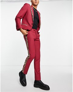 Строгие брюки красного цвета с полосками с леопардовым принтом по бокам Twisted tailor