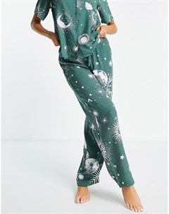 Шалфейно зеленые пижамные шорты из 100 модала с астрологическим принтом Asos design