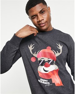 Черный новогодний свитшот с принтом оленя Originals Jack & jones