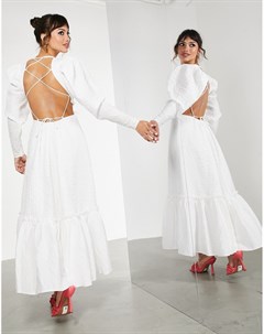 Белое фактурное платье миди с глубоким вырезом и декоративными бретельками на спине Asos edition