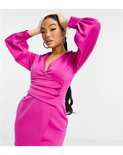 Ярко розовое платье смокинг мини с объемными рукавами ASOS DESIGN Petite Asos petite