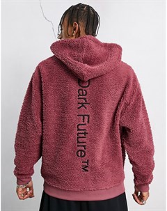 Бордовый плюшевый oversized худи с вышивкой на спине Asos dark future