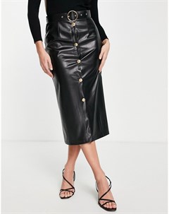 Черная юбка миди из искусственной кожи на пуговицах спереди Asos design