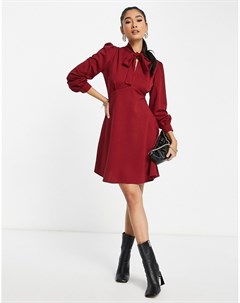 Красное расклешенное платье мини с длинными рукавами Trendyol