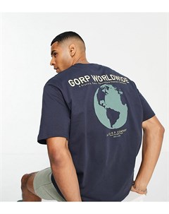 Темно синяя oversized футболка с принтом Worldwide сзади эксклюзивно для ASOS Only & sons