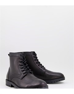 Кожаные ботинки черного цвета на шнуровке и массивной подошве для широкой стопы Silver street