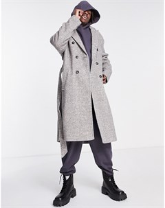 Серое oversized пальто с узором в елочку Asos design