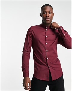 Бордовая облегающая рубашка с воротником на пуговице Asos design