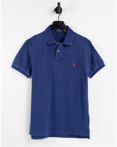 Синяя меланжевая футболка поло узкого кроя из пике с логотипом в виде игрока Polo ralph lauren
