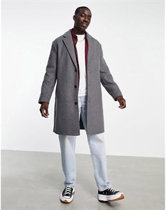 Серое пальто свободного кроя из материала с добавлением шерсти Asos design