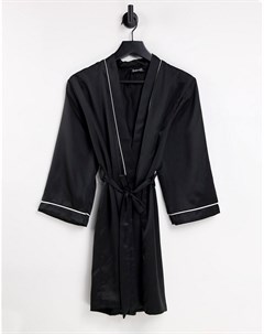 Черный атласный халат с отделкой кантом Loungeable