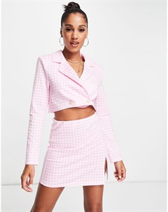 Трикотажная мини юбка розового цвета с узором гусиная лапка и разрезом от комплекта Asos design