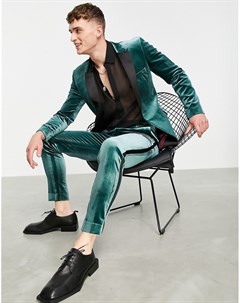 Бархатные супероблегающие брюки зеленого цвета Asos design
