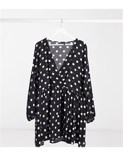 Черно белое свободное платье мини с запахом спереди и узором в горошек ASOS DESIGN Tall Asos tall