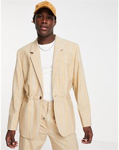 Пиджак с броскими плечами эластичной резинкой на поясе и принтом в светло бежевую полоску Asos design