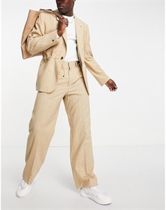 Cветло бежевые брюки в полоску с завышенной талией широкими штанинами и разрезом спереди Asos design