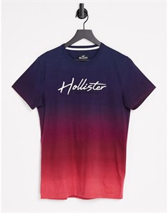Бордовая футболка с эффектом омбре и логотипом Core Tech Hollister