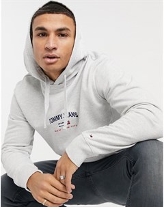 Серебристо серое меланжевое худи с логотипом по центру Tommy jeans