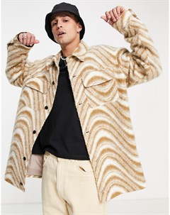 Oversized куртка из материала с добавлением шерсти бежевых оттенков с волнистым принтом Asos design