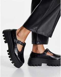 Черные туфли на массивной подошве с имитацией кожи крокодила Leighton Schuh