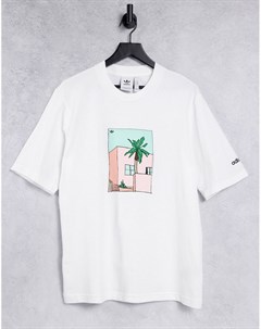 Белая футболка бойфренда с графическим принтом Adidas originals