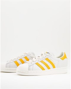 Белые кроссовки с желтыми полосками Superstar Adidas originals