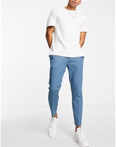Синие зауженные брюки джоггеры в строгом стиле Topman