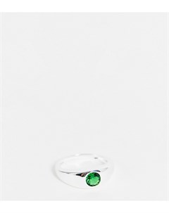 Узкое кольцо печатка из полированного стерлингового серебра с зеленым камнем Asos design