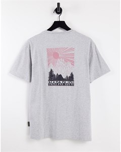 Светло серая футболка с принтом горы на спине Latemar Mountain Napapijri