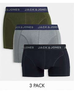 Набор из 3 боксеров брифов цвета хаки и серого цвета Jack & jones