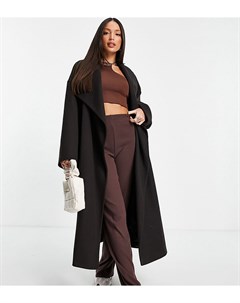 Темно коричневое oversized пальто с каскадной драпировкой ASOS DESIGN Tall Asos tall