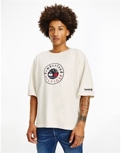 Кремовая футболка с фирменным логотипом спереди из капсульной коллекции x Timberland Tommy hilfiger